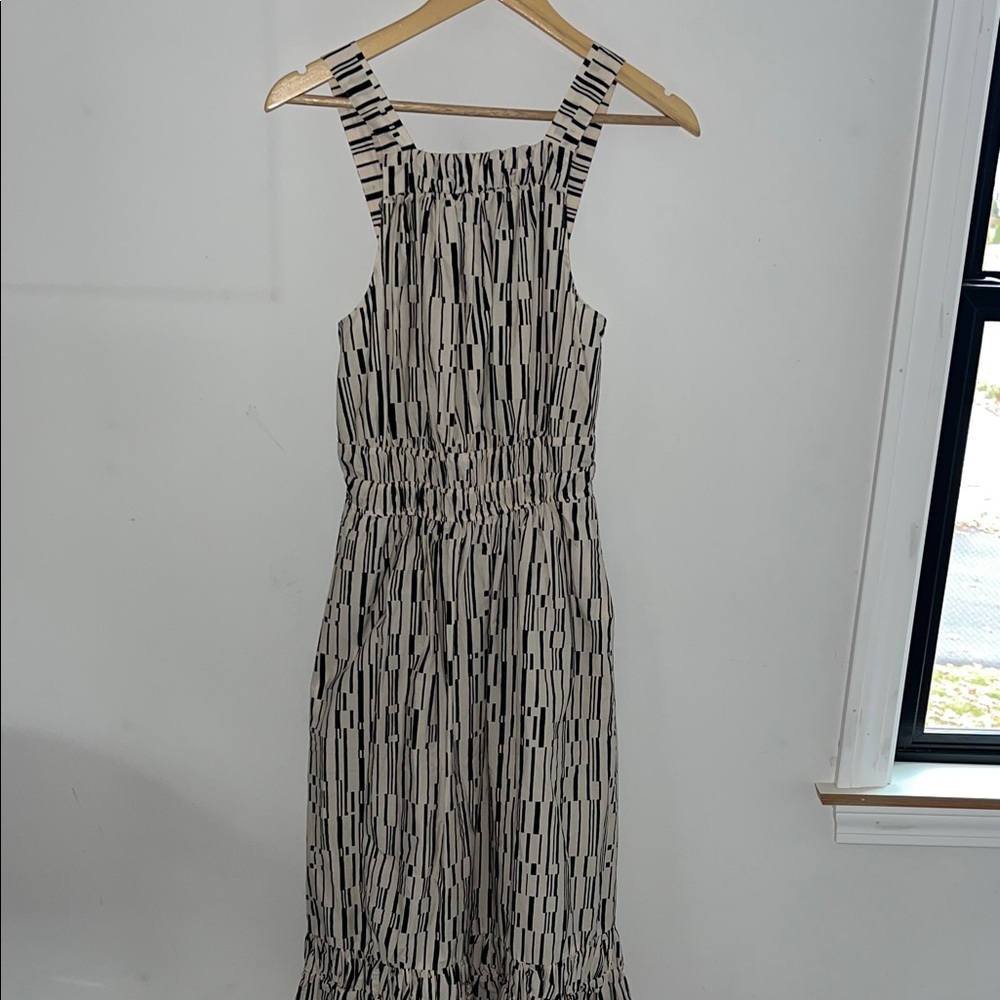 Anthropologie Geometric Black and Cream Maxi Dress